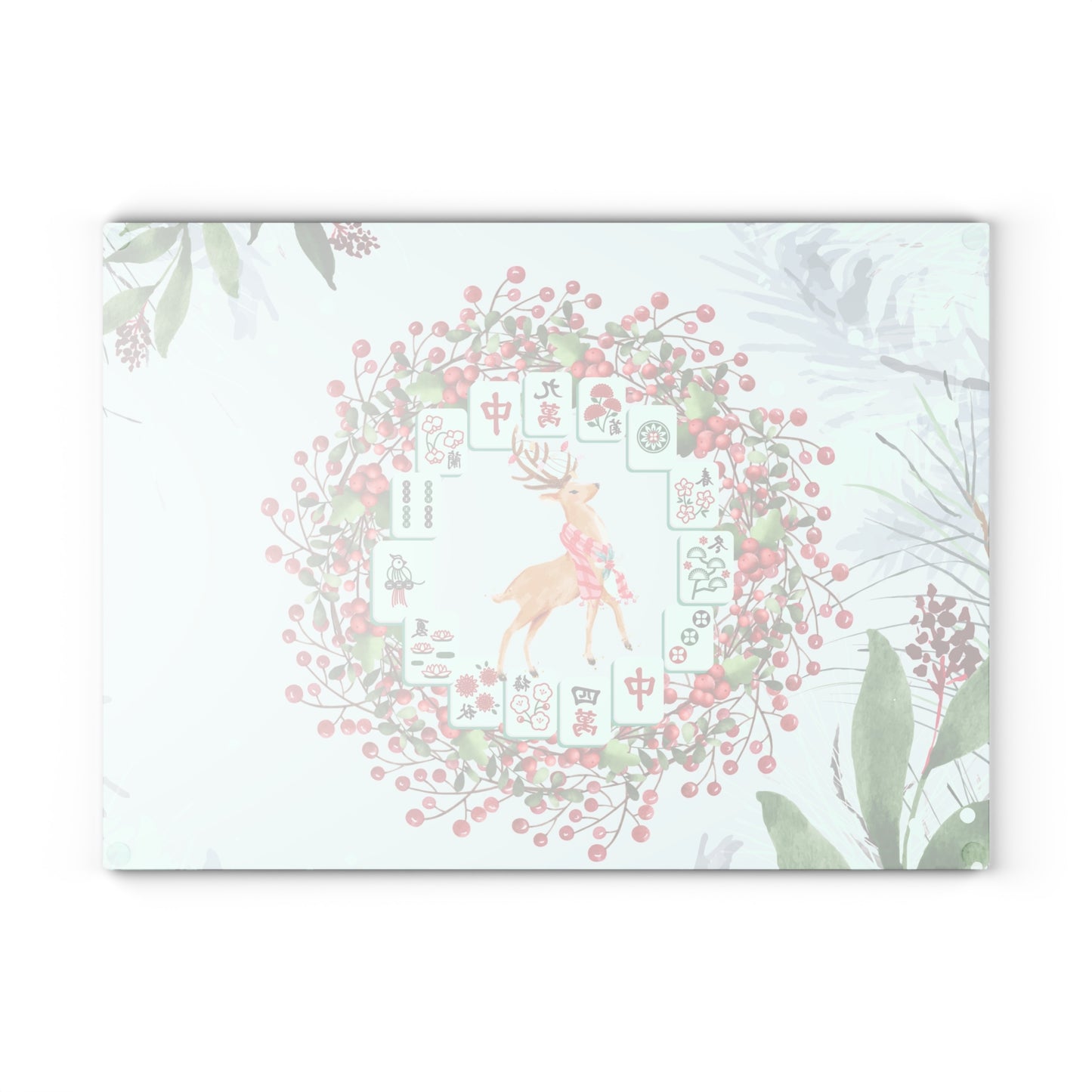 Mahjong Christmas Chacuterie Board, Festive Deer Glass Cutting Board
