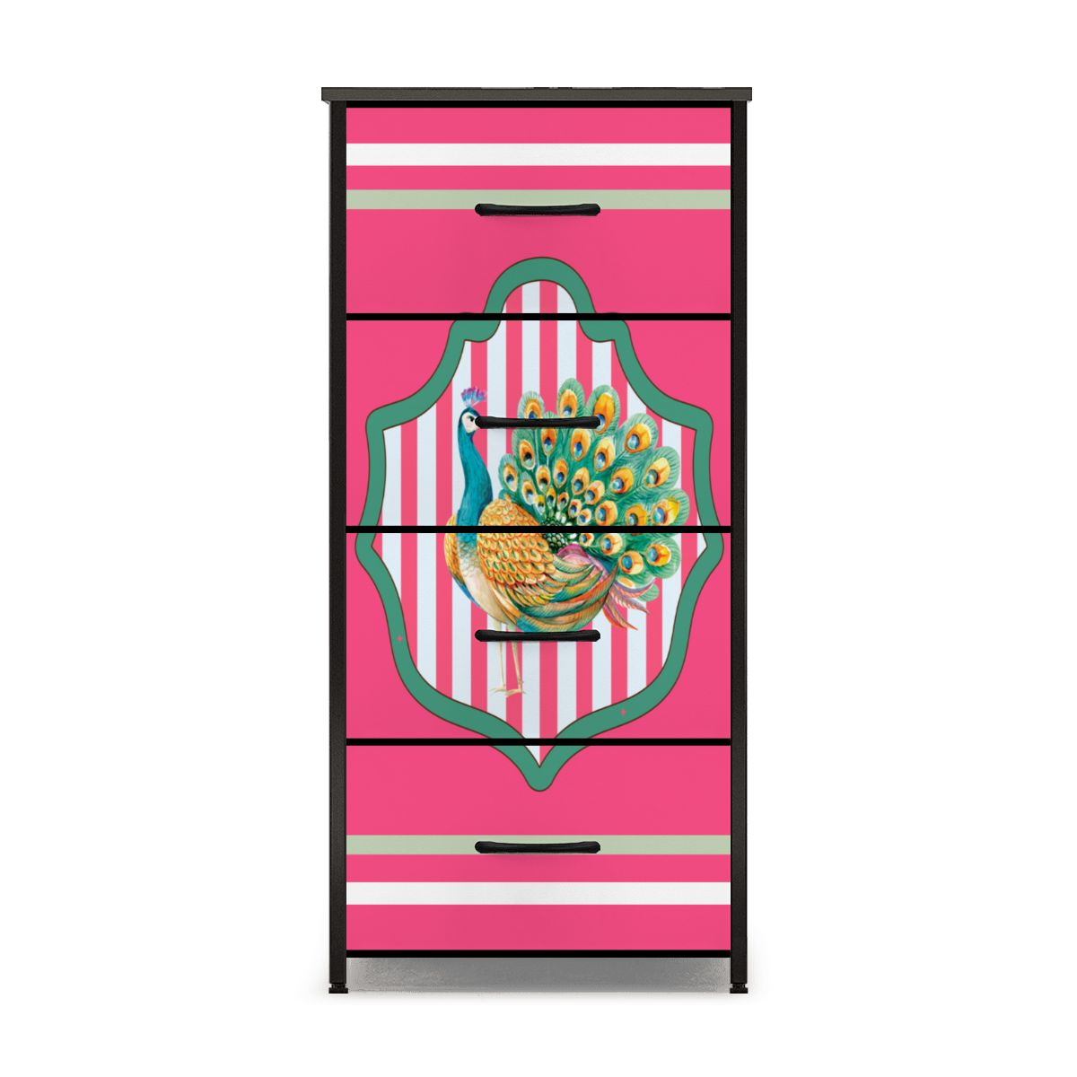 Pretty Pink Preppy Peacock 4 - Drawer Dresser - Splash of Color Co.