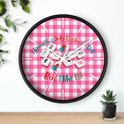 Mahjong Dice Wall Clock — "I Know It’s Only Rack ‘n’ Roll But I Like It" Pink Plaid - Splash of Color Co.