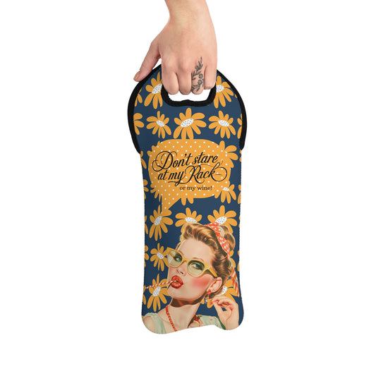 Funny Mahjong Gift, Don't Stare At My Rack, Or My Wine,Tote Bag Gift, Wine Lover Cheeky Fun Floral Blue Yellow Boho Floral Tote Bag