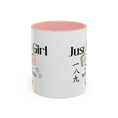 Mahjong Mug - "Just A Girl Who Loves Mahjong" Accent Coffee Mug - Splash of Color Co.