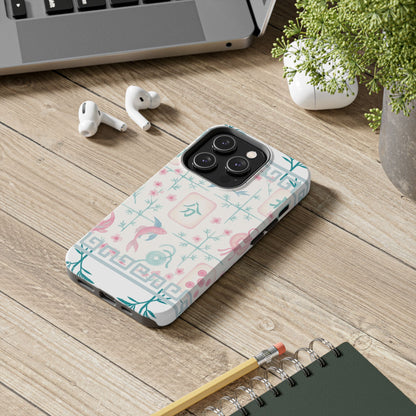 Whimsical Mahjong Tile Pastel Preppy Tough Phone Cases with Vibrant Oriental Designs Mahj Lover Gift
