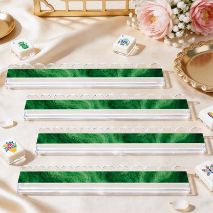 Emerald Green Extended Mahjong Rack Set of 4 Scalloped Magnetic Tile Pusher - Splash Of Mahj And Color Co.