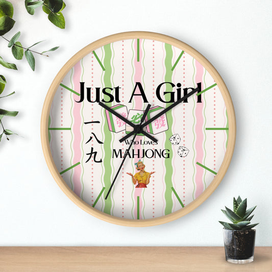 Just A Girl Who Loves Mahjong Wall Clock — Vintage Mahjong Tiles Decor - Splash of Color Co.