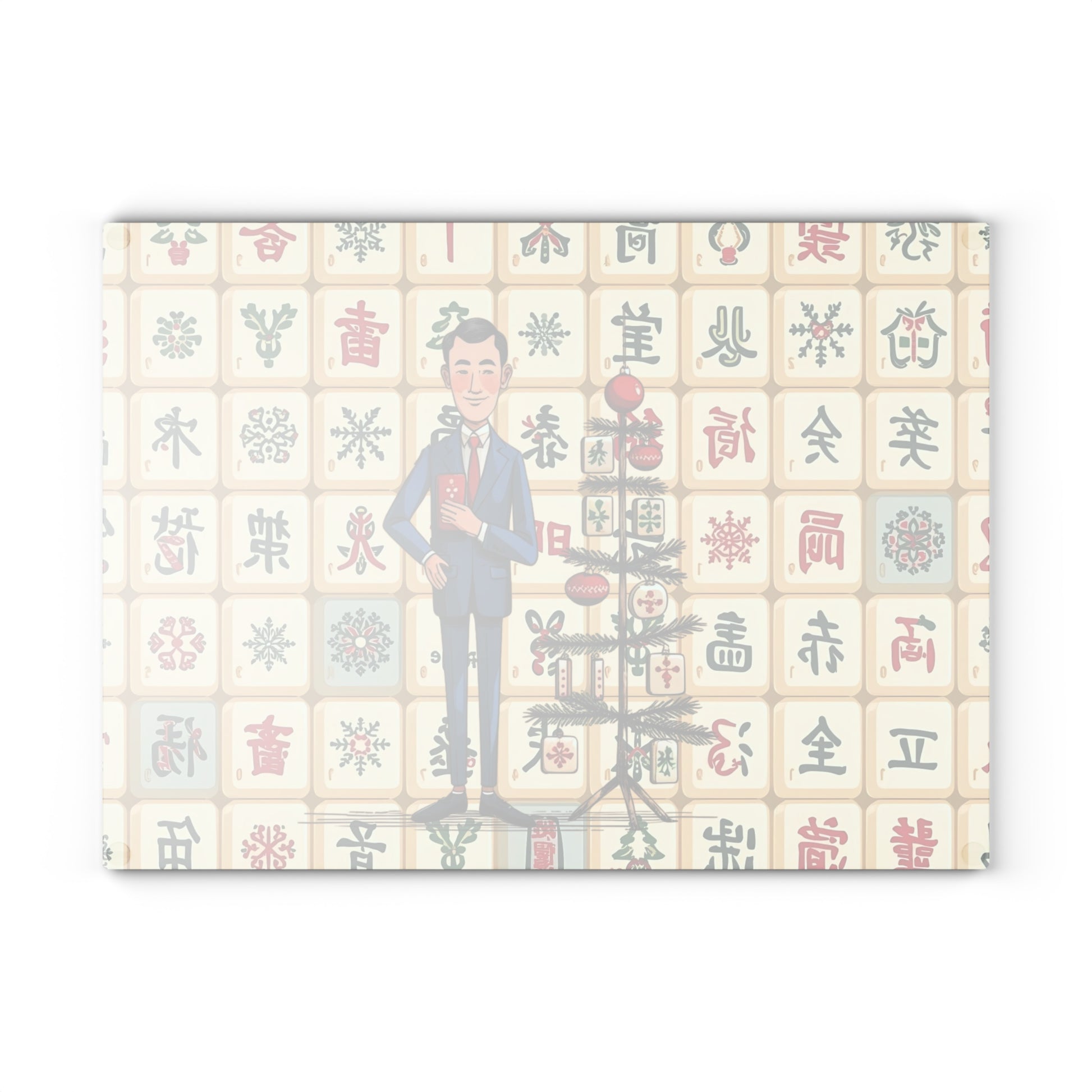 The Lance Of Mahjong Festive Christmas Mahjong Chacuterie Entertaining Cheese Glass Cutting Board - Splash of Color Co.