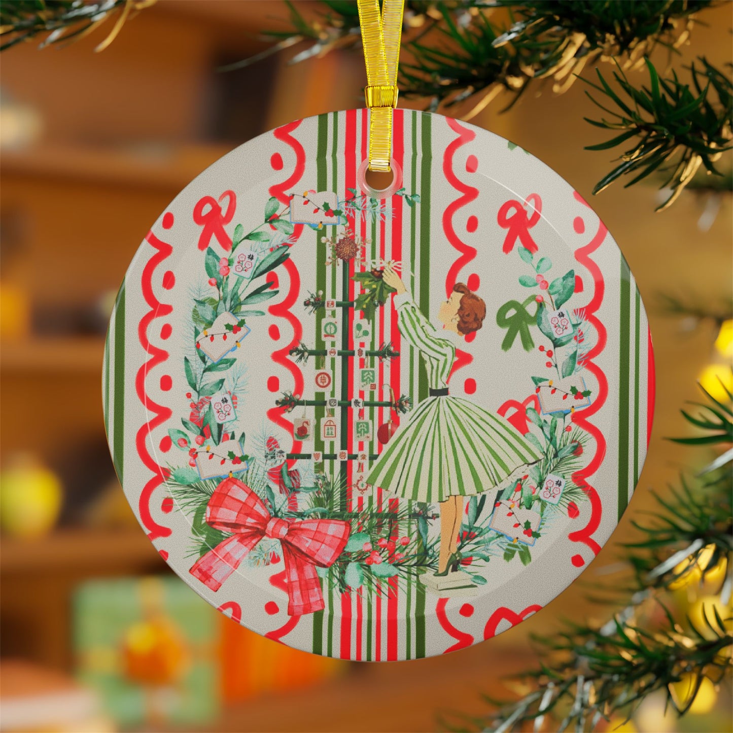 Mahjong Christmas Ornament, Books Nooks And Mahj Glass Ornament - Splash of Color Co.