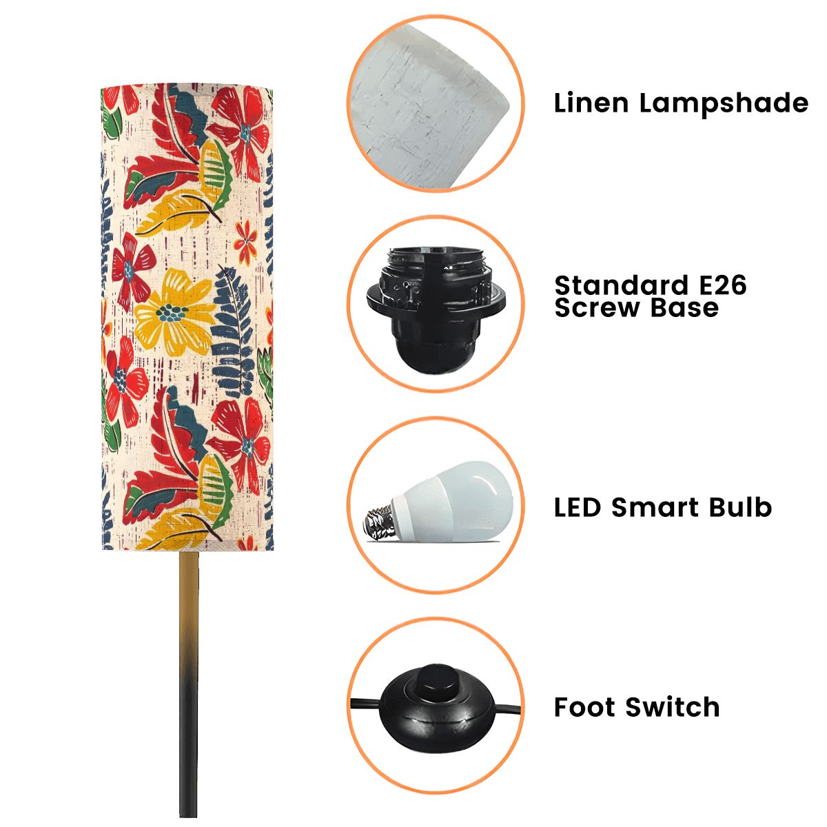 Bold Floral Vintage Heritage Blue Yellow Green  Modern Floor Lamp