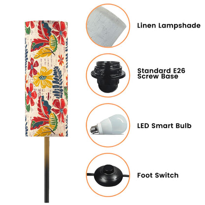Bold Floral Vintage Heritage Blue Yellow Green  Modern Floor Lamp