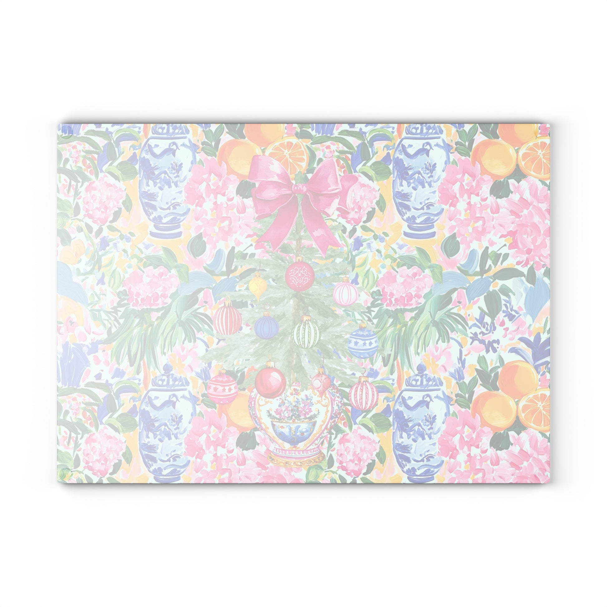 Christmas Chinoiserie Floral Festive Floral Glass Cutting Board - Holiday Kitchen Decor - Splash of Color Co.