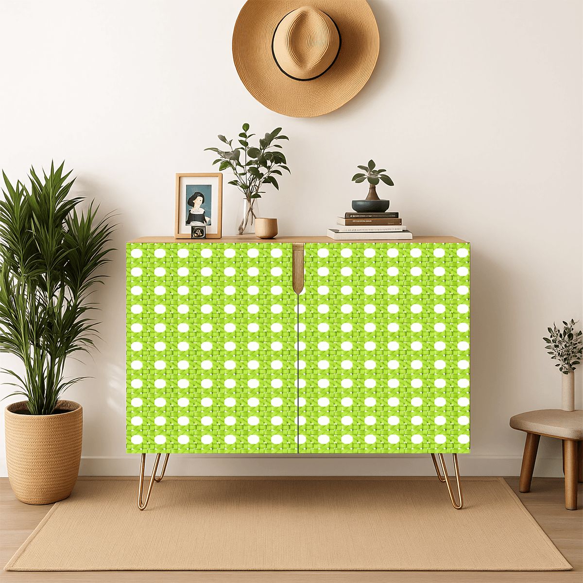 Limoncello Vintage Cane Mahjong Accessories Storage Cabinet - Splash Of Mahj And Color Co.
