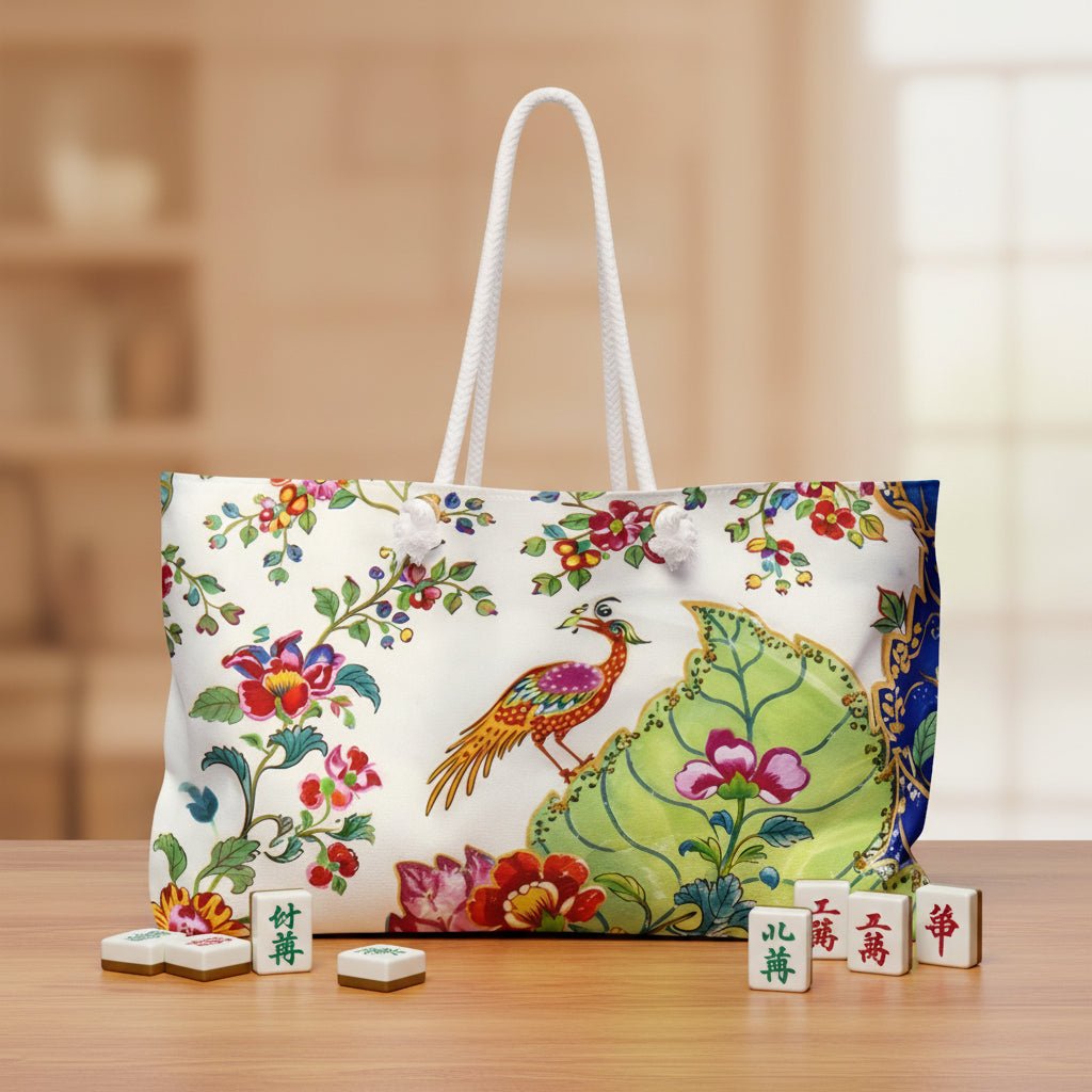 Tobacco Leaf Chinoiserie Floral Bird Weekender Bag Vintage Garden Travel Tote - Splash of Color Co.
