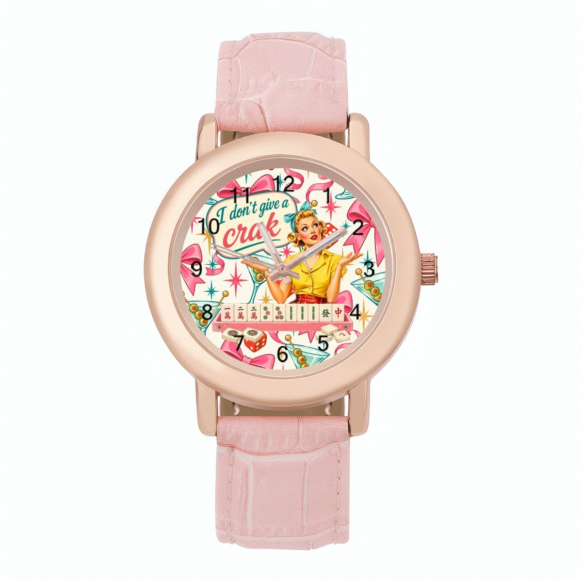 Funny Mahjong I Don't Give A Crak Women's Leather Watch - Splash Of Mahj And Color Co.