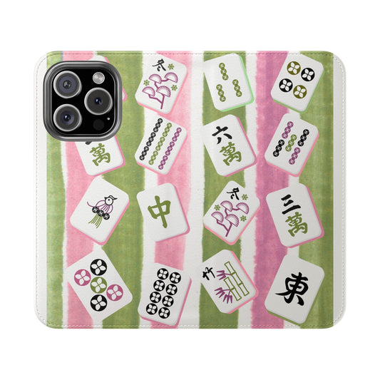 Colorful Mahjong Flip Cases for Phones, Unique Phone Cover, Gift for Gamers, Handheld Device Protection, Stylish Phone Accessory