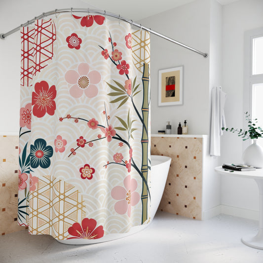 Elegant Asian Zen Cherry Blossom Garden Floral Shower Curtain