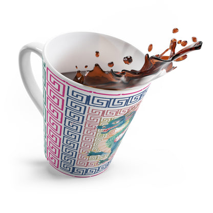 Dragon Latte Mug – Vintage Chinese Dragon Ceramic Coffee Cup with Geometric Border - Splash of Color Co.