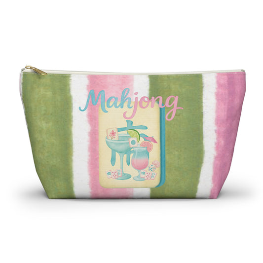 Mahjong Accessory Tile Pouch, Fun Mahjong-Themed Makeup Bag, Perfect Gift for Game Night, Travel Organizer, Cute Green and Pink Design