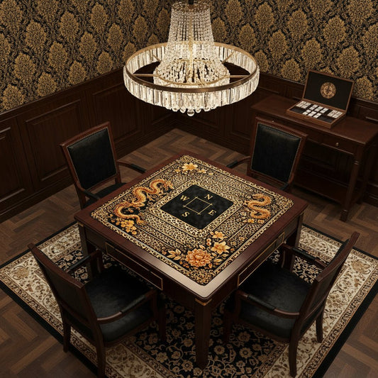 Leopard Print Mahjong Mat With Gilded Dragons Black And Gold - Splash of Color Co.
