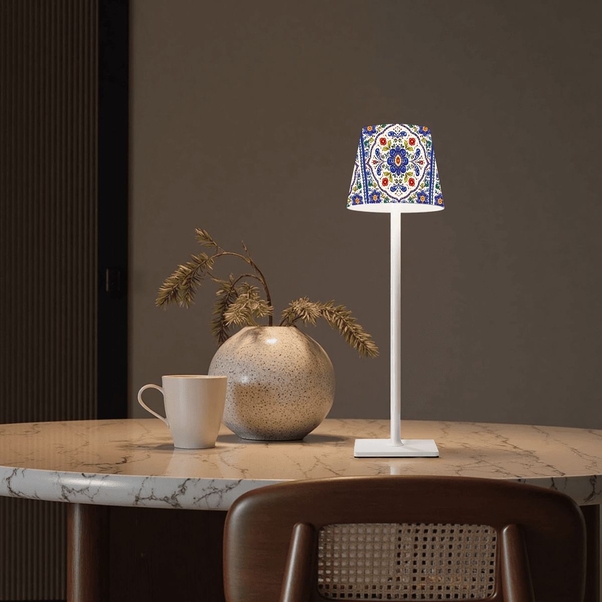 Pottery Porcelein Mahjong LED Cordless Table Lamp - Splash of Color Co.