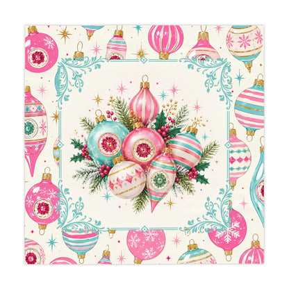 Shiny Brite Christmas Vintage Pink Teal Ornaments Holiday Tablecloth