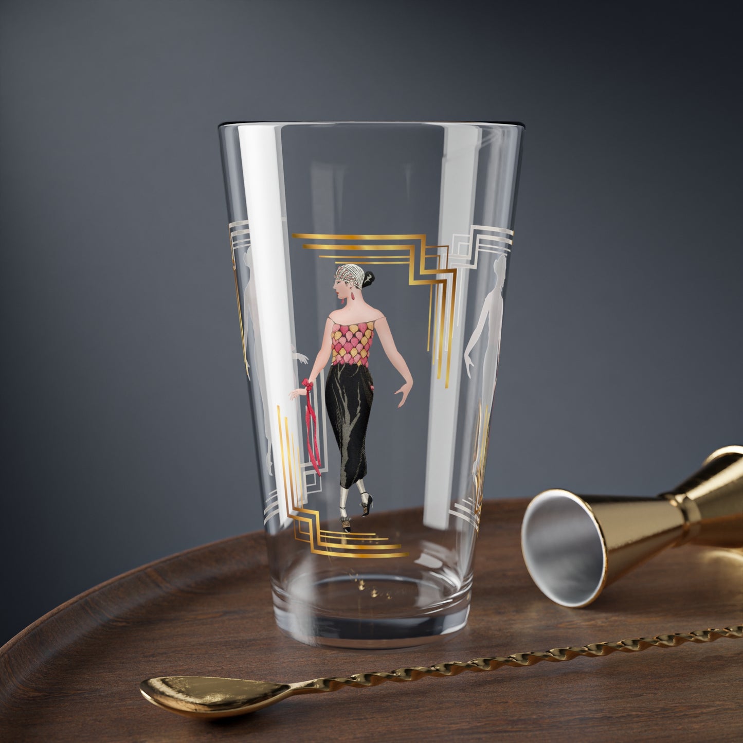 Art Deco Cocktail Mixing Glass — 16oz Vintage Flapper Design - Splash of Color Co.