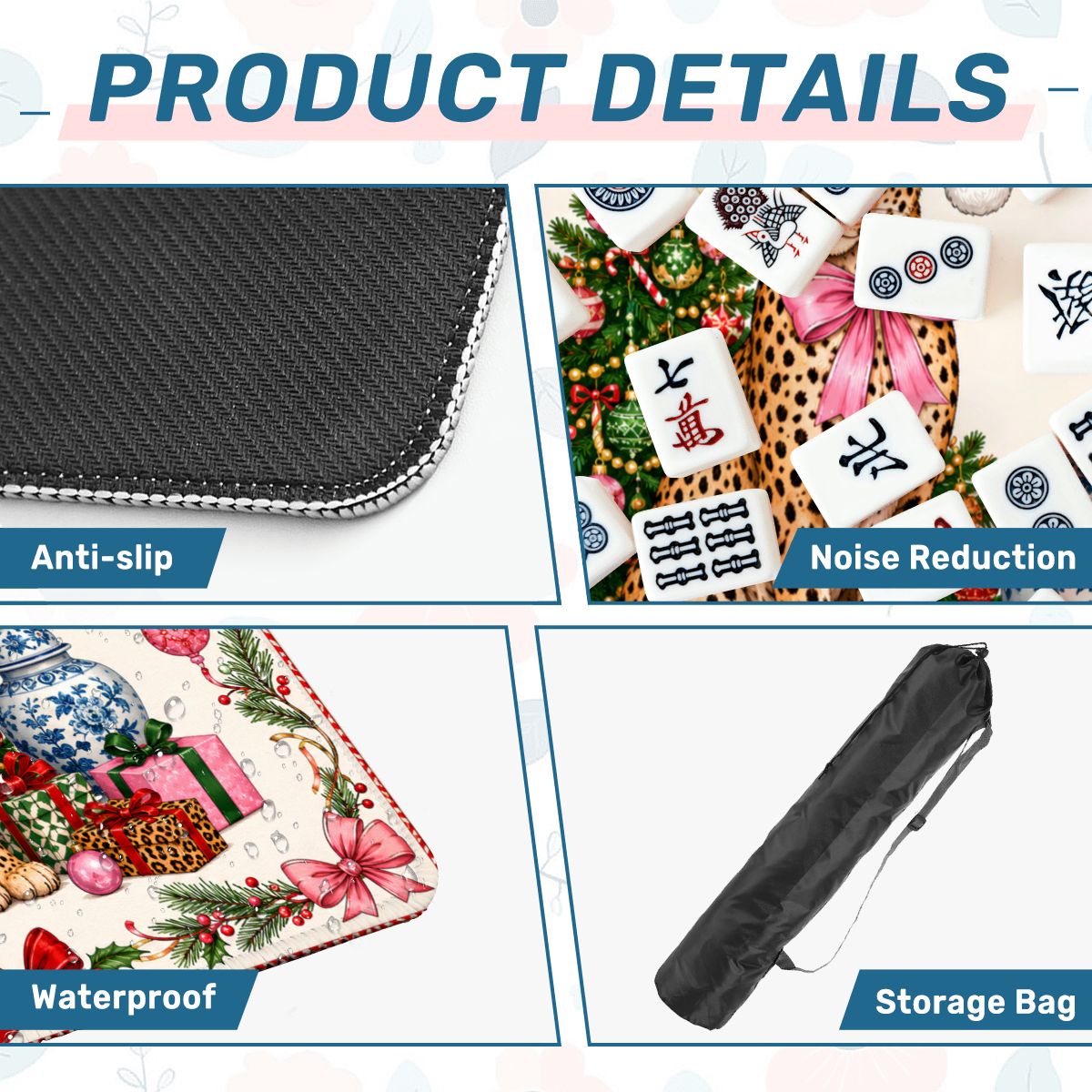 Leopard Luxe Holiday Collection Mahjong Christmas Mat - Splash Of Mahj And Color Co.