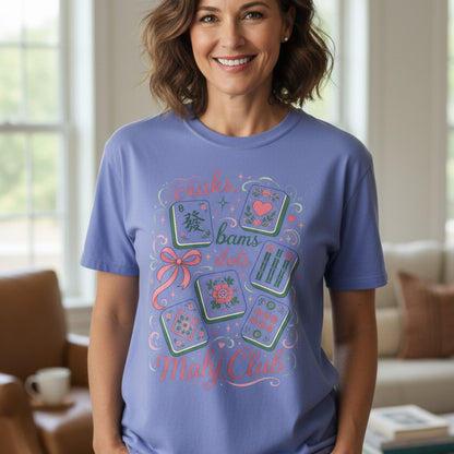 Mahjong Club T-Shirt — Cute Mahjong Tiles Graphic Tee (Crak! Bams Dots)