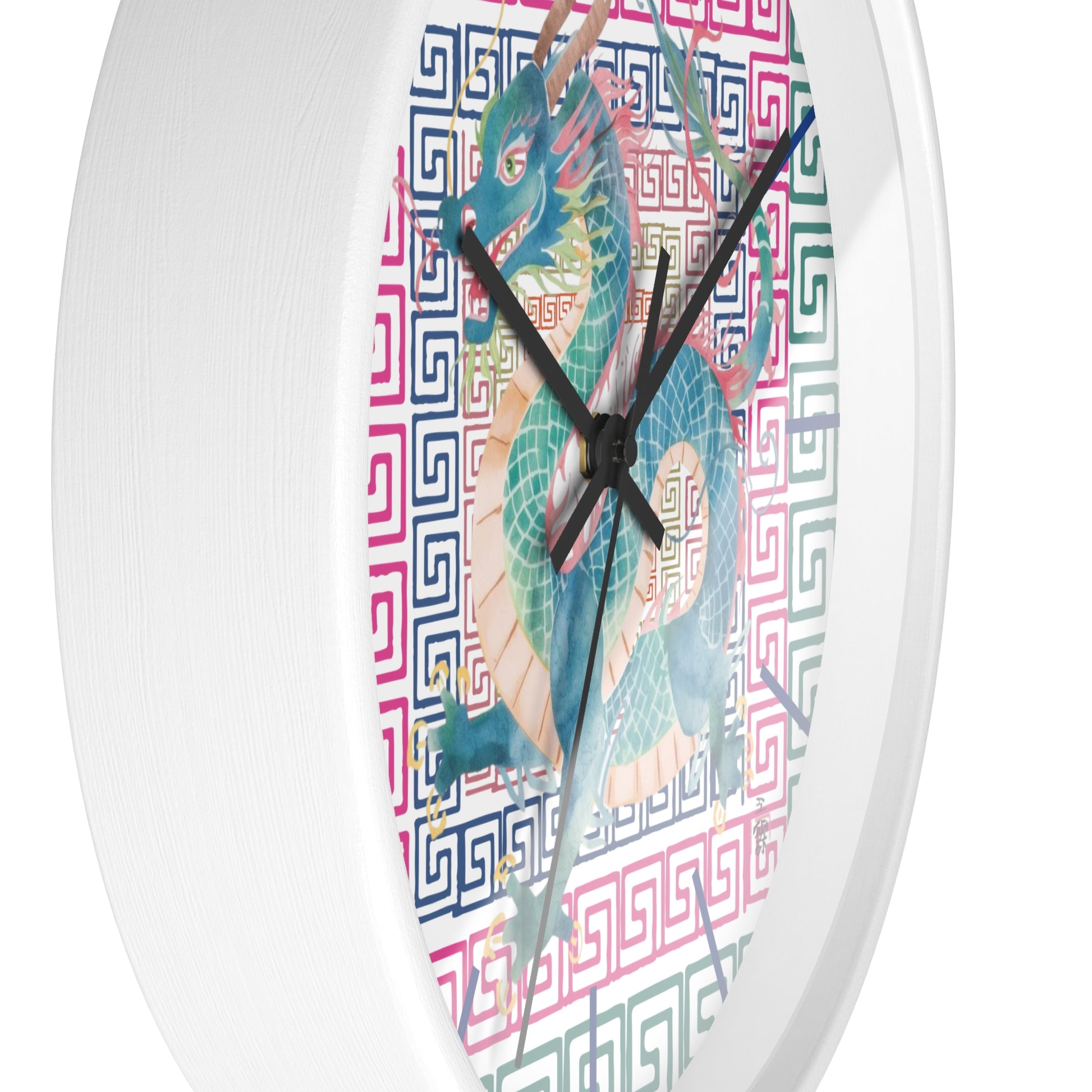 Dragon Motif Wall Clock — Colorful Asian - Inspired Geometric Design - Splash of Color Co.