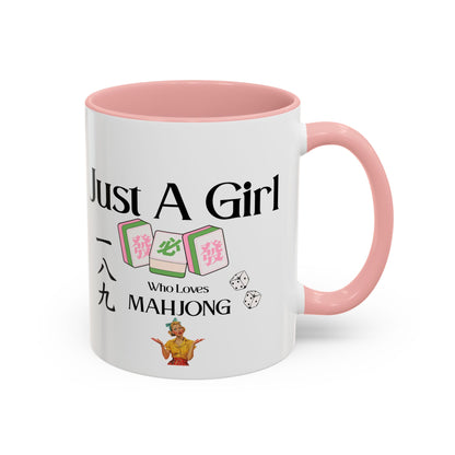 Mahjong Mug - "Just A Girl Who Loves Mahjong" Accent Coffee Mug - Splash of Color Co.