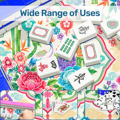 Peony And Parasols Custom Mini Mahjong Mat 20.9"x20.9" - Splash Of Mahj And Color Co.