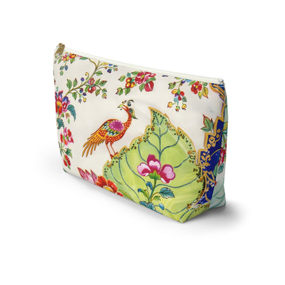 Tobacco Leaf Floral Bird Accessory Pouch — Chinoiserie Mahjong Tile Bag with T‑Bottom - Splash of Color Co.