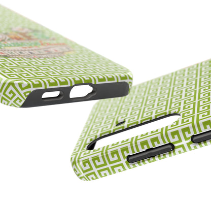 Mahjong Floral Pattern Just A Girl Who Loves Southern Charm and Mahjong Phone Case | Green Geometric Background - Splash of Color Co.