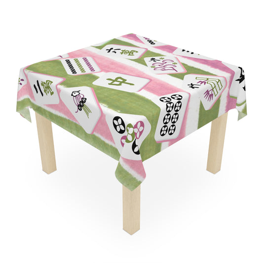 Mahjong Tablecloth for Game Nights,Game Table Cover, Pink, Green Mahj Tiles Colorful Party Tablecloth, Holiday Gift Idea