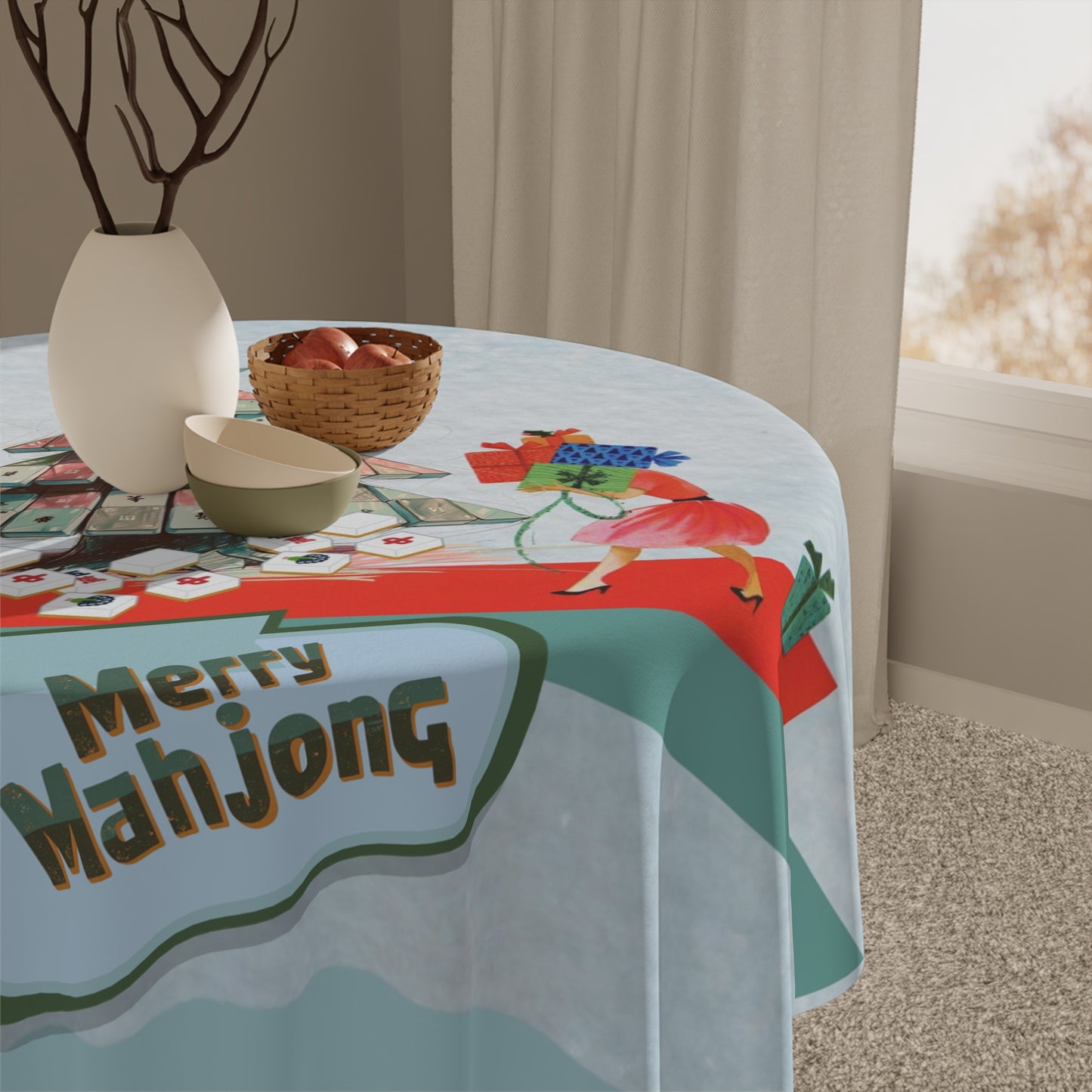 Christmas Mahjong Tablecloth - Merry Mahjong Decorative Cover for Holiday Gatherings, Game Nights, Christmas Decor
