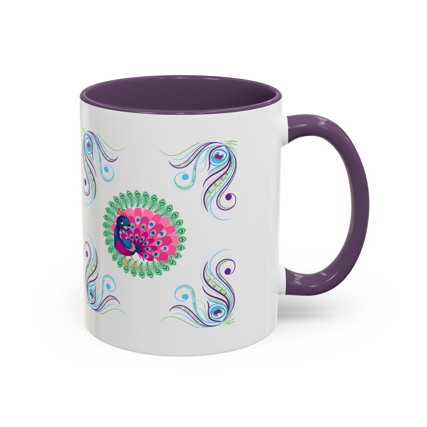 Preppy Peacock Whimsical Pink Green, Purple Coffee Mug - Splash of Color Co.