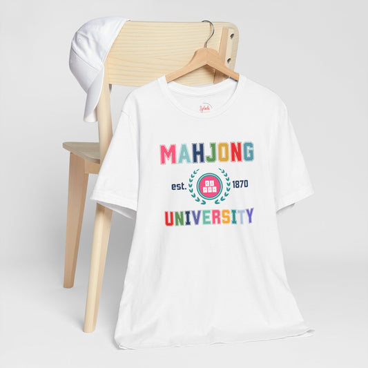 Mahjong University Unisex Tee, Fun Graphic T-Shirt, Perfect for Casual Wear Game Nights