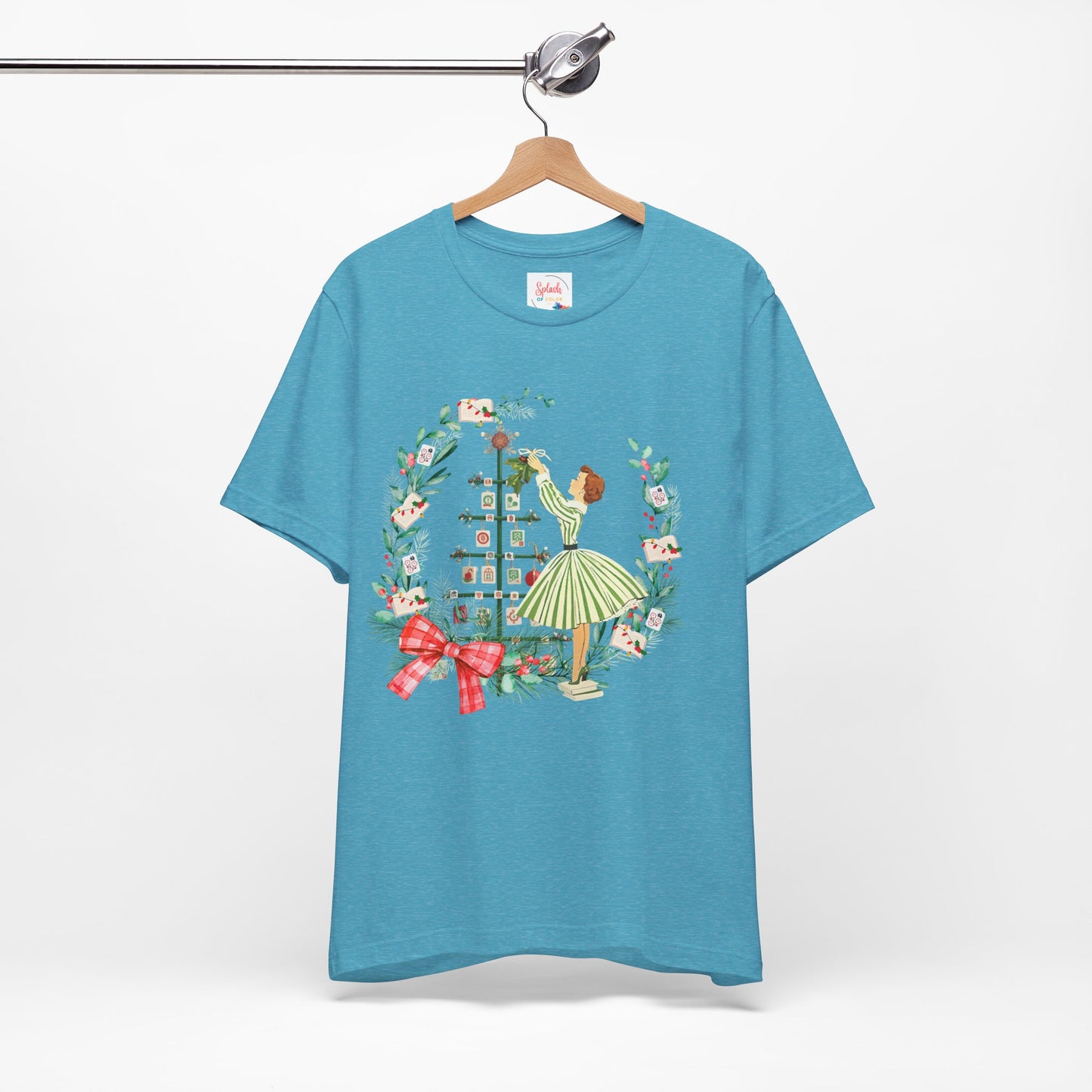 Mahjong Christmas Tee,Vintage Girl, Book Lover, Festive Mahj Gift - Splash of Color Co.