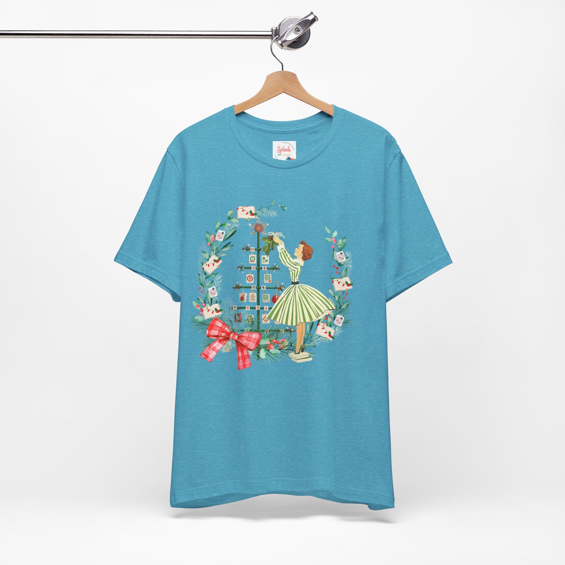 Mahjong Christmas Tee,Vintage Girl, Book Lover, Festive Mahj Gift - Splash of Color Co.