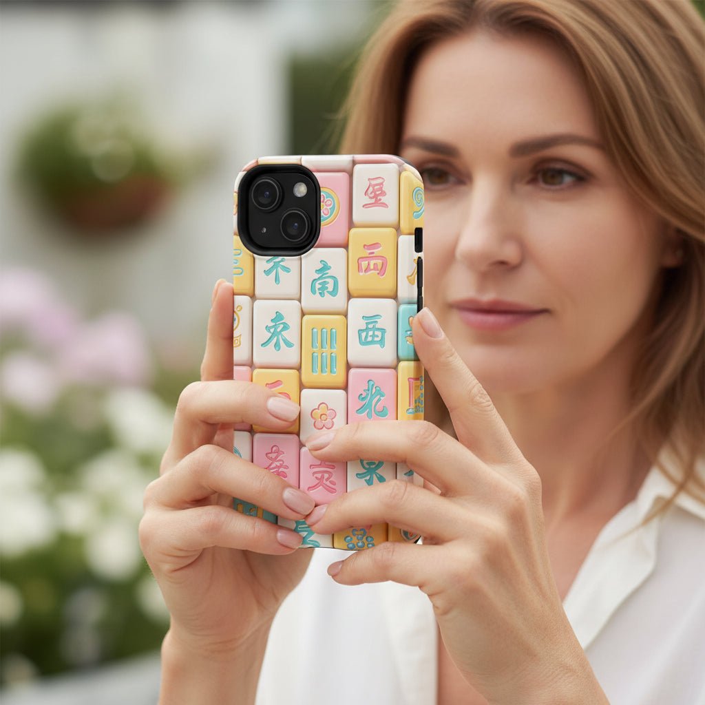 Pastel Mahjong Tile Phone Case | Cute Asian Game Pattern, Durable Protective Case - Splash of Color Co.
