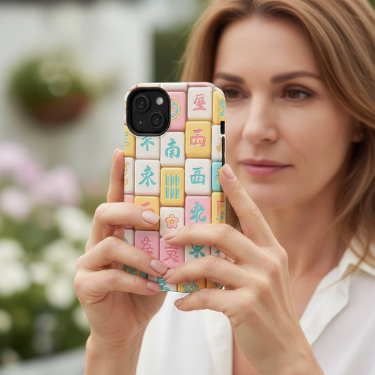 Pastel Mahjong Tile Phone Case | Cute Asian Game Pattern, Durable Protective Case - Splash of Color Co.