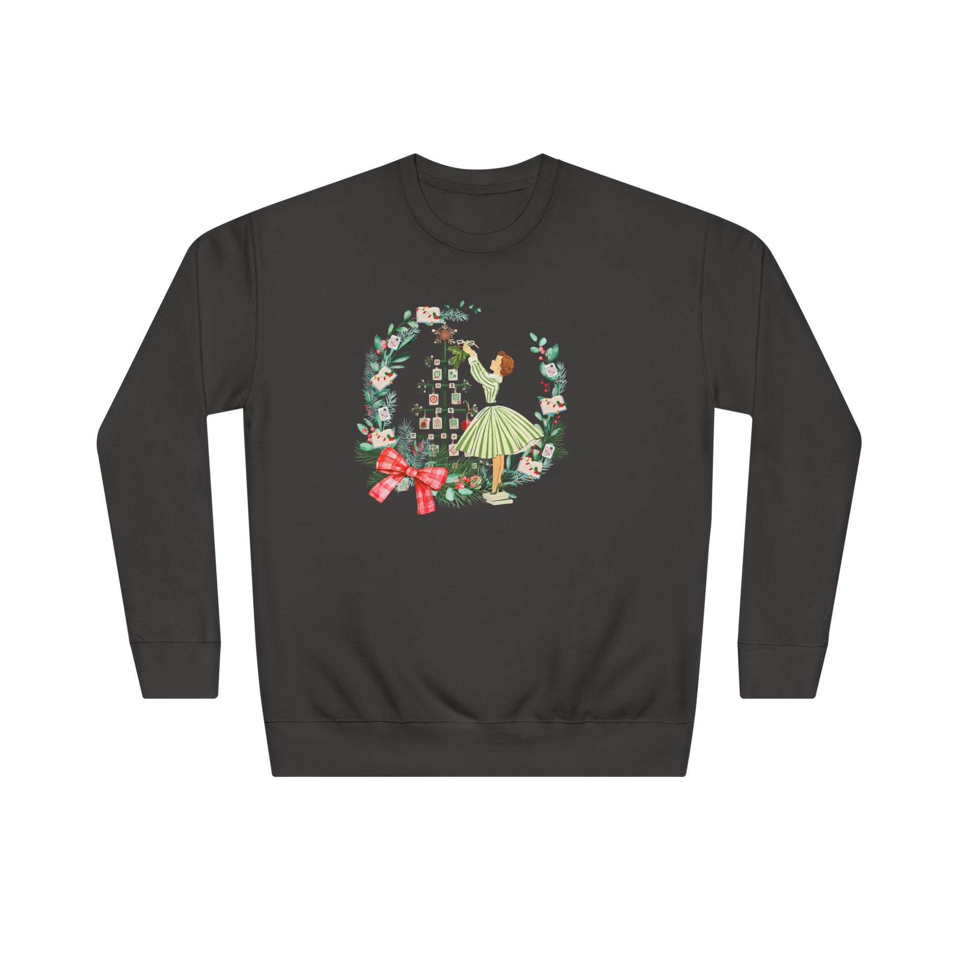 Mahjong Christmas Sweater, Vintage Holiday Wreath Sweatshirt, Books And Mahj Festive Apparel - Splash of Color Co.