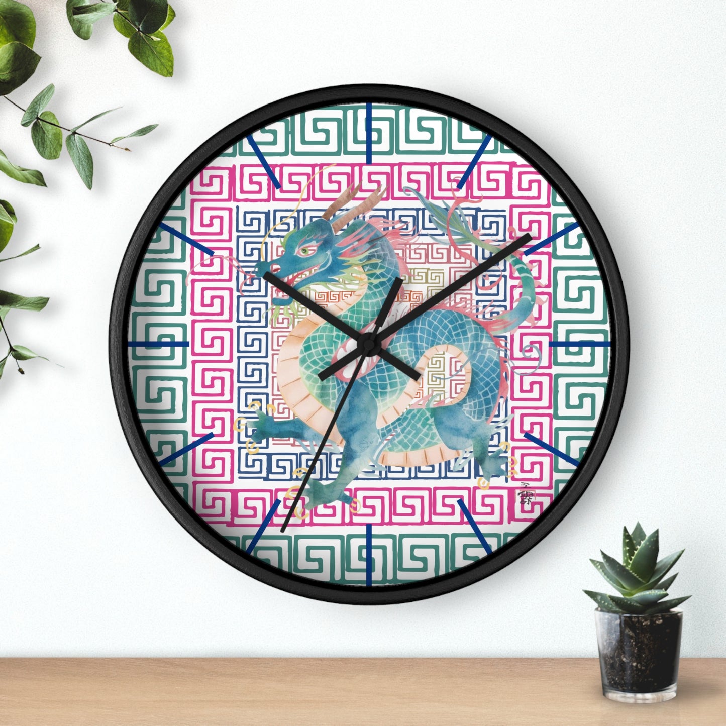 Dragon Motif Wall Clock — Colorful Asian - Inspired Geometric Design - Splash of Color Co.