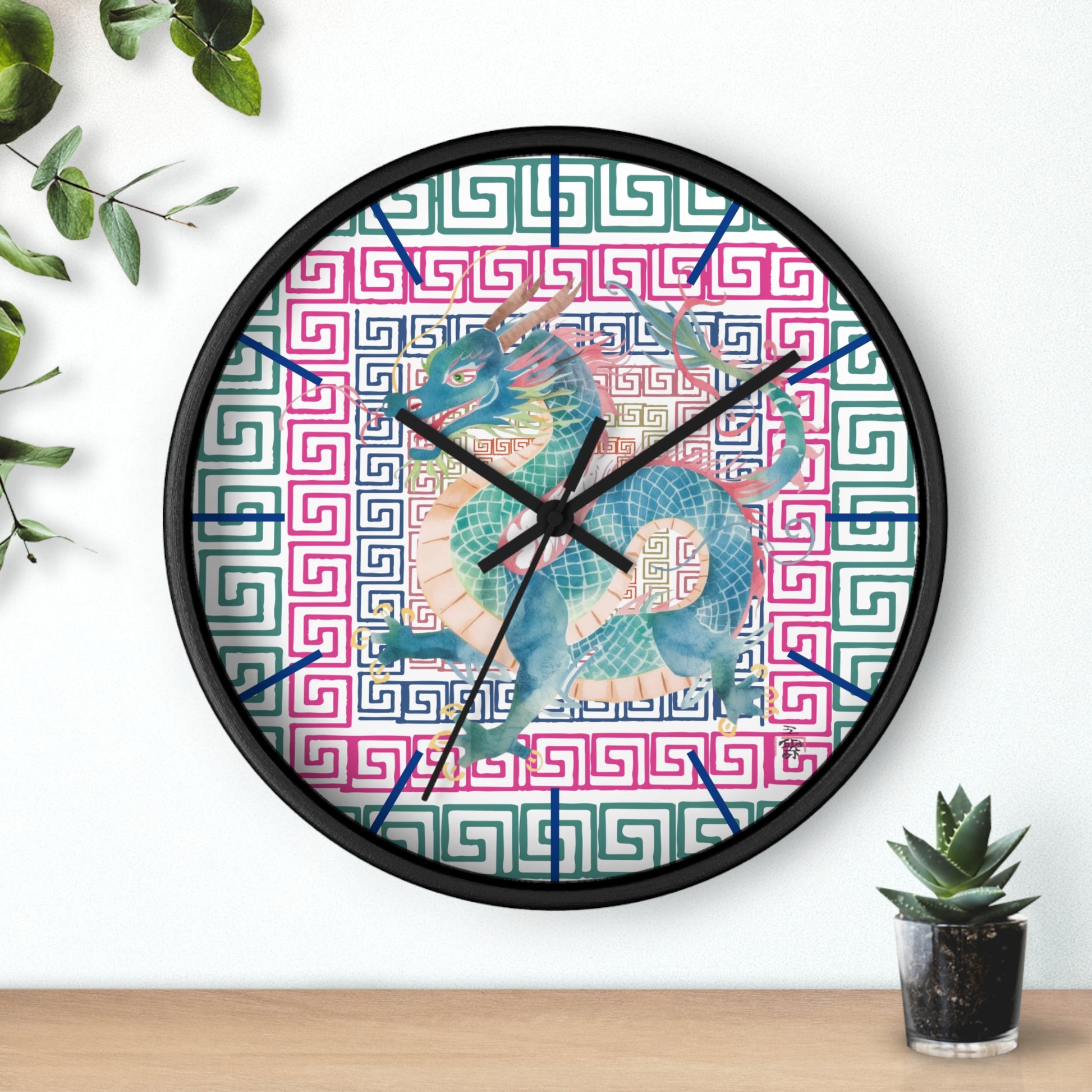 Dragon Motif Wall Clock — Colorful Asian - Inspired Geometric Design - Splash of Color Co.