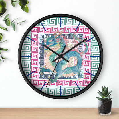 Dragon Motif Wall Clock — Colorful Asian - Inspired Geometric Design - Splash of Color Co.