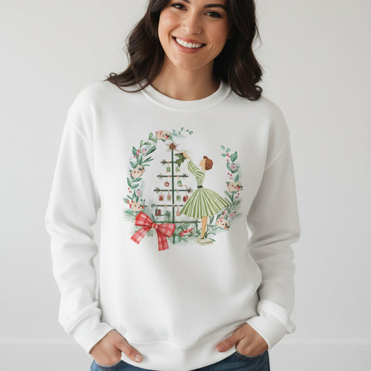 Mahjong Christmas Sweater, Vintage Holiday Wreath Sweatshirt, Books And Mahj Festive Apparel - Splash of Color Co.