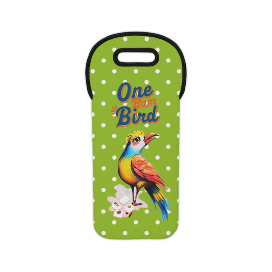 Mahjong Wine Tote, Green Citrus Polka Dot, One Bam Bird Mahj Gift Wine Tote Bag