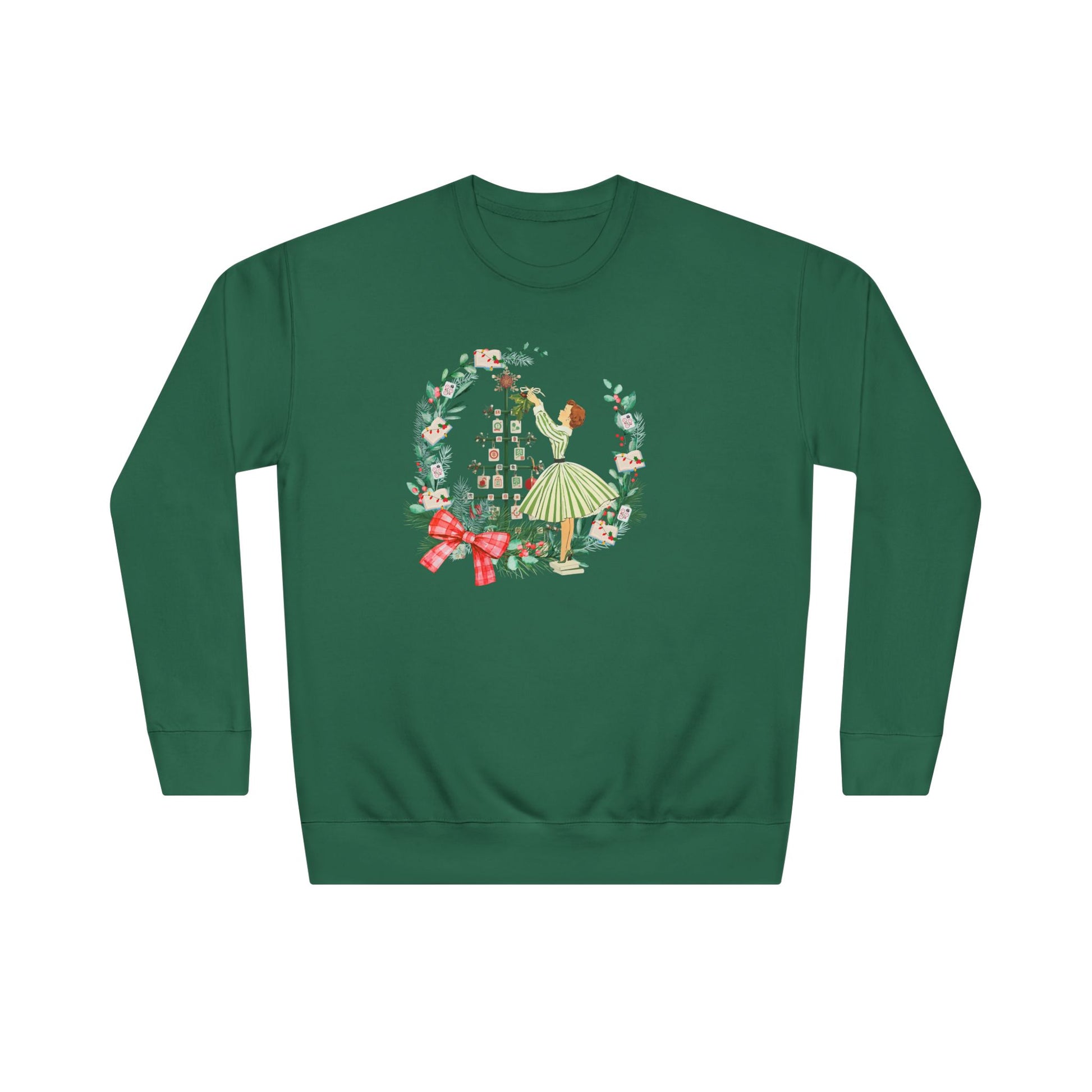 Mahjong Christmas Sweater, Vintage Holiday Wreath Sweatshirt, Books And Mahj Festive Apparel - Splash of Color Co.