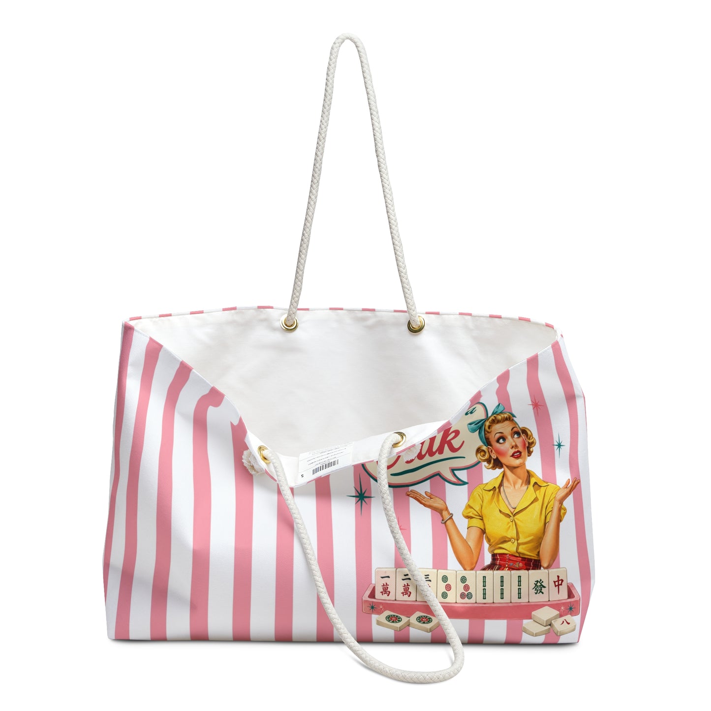 Pink Preppy Striped Mahjong Weekender Bag – "I Don't Give a Crak" Travel Tote