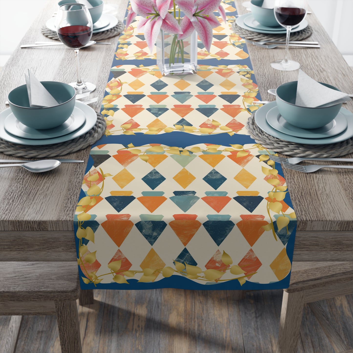 Modern Mazel Jewish Designed Table Runner — Geometric Designed Decor - Splash of Color Co.