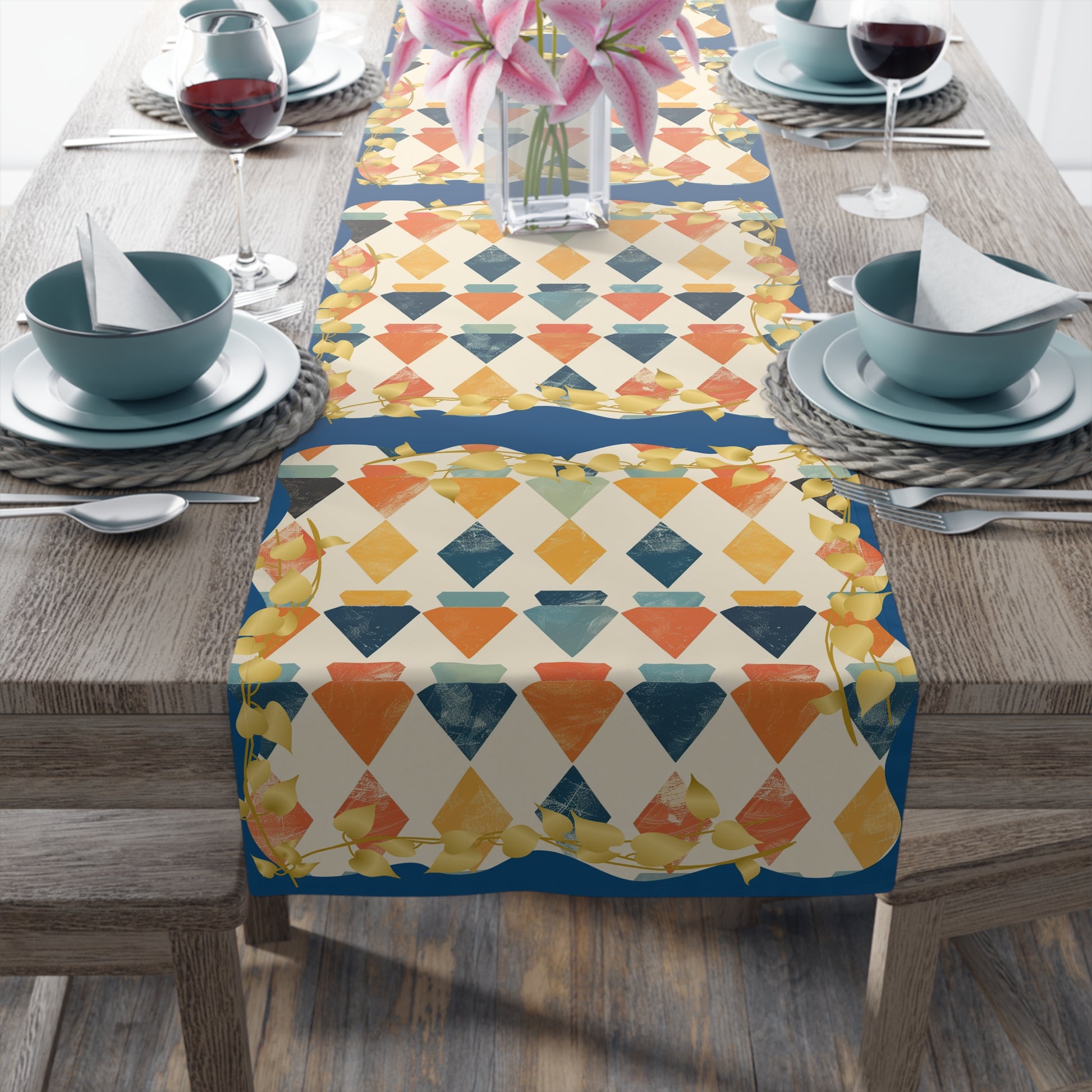 Modern Mazel Jewish Designed Table Runner — Geometric Designed Decor - Splash of Color Co.