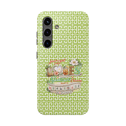 Mahjong Floral Pattern Just A Girl Who Loves Southern Charm and Mahjong Phone Case | Green Geometric Background - Splash of Color Co.